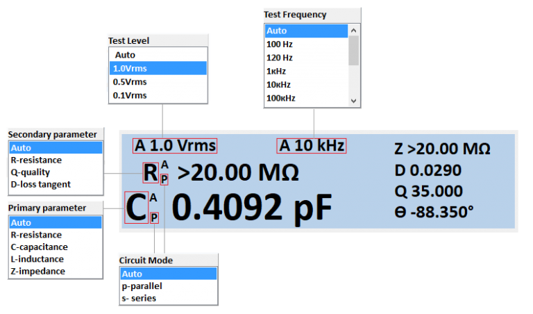 LCR-MPA-BT Logger main display